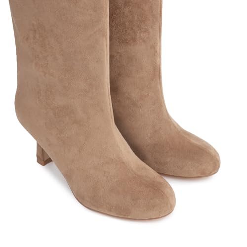 Athlefit Women's Suede Knee High Boots High Heel Stiletto Tall Boots Nude Fashion Slouchy Heeled Long Booties Size 8.54