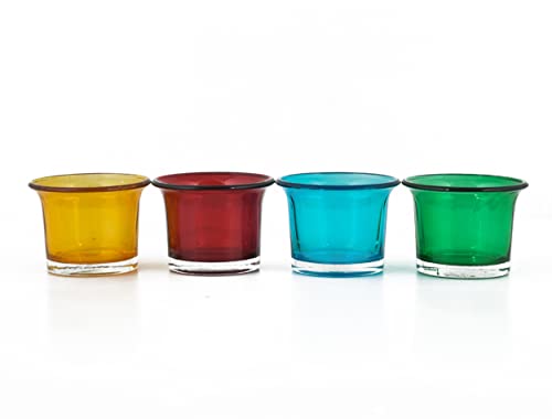 Image of Decorative Votive Glass Tealight Candle Holders Set of 4, Colorful T-Light Votives Holder, Diwali Decoration Items, Christmas Tealights, Ideal for Centerpiece & Festive Decor (Pack of 2)