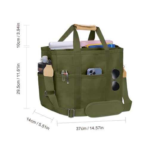 Image of Utility Large Canvas Tote Bag with 13 Pockets Compartments, Multi Crossbody Tote Bag Work Shoulder Bag Travel Bag