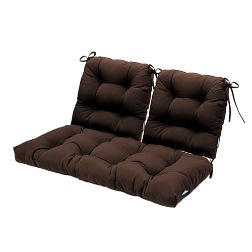 Image of QILLOWAY Outdoor Patio Cushions Set of 3, Wicker Furniture Cushions with Ties, Waterproof Loveseat & Seat Cushions for Patio Bench, Porch Chair, Outdoor Replacement Cushions, Coffee