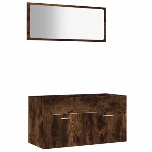 vidaXL Ensemble de Meubles de Salle de Bain 2 pcs Chêne fumé, Armoire d'évier, Armoire de Salle de Bain, unité d'évier de Salle de Bain