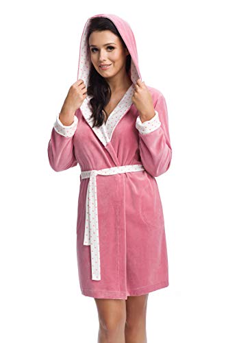 DOROTA Trendiger und gemütlicher Damen Baumwoll-Bademantel mit oder ohne Kapuze (M (38), puderrosa)