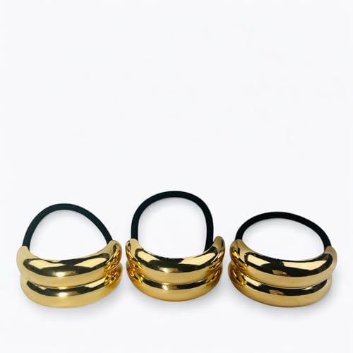 Set da 3 Elastici Gioiello per Capelli Donna – Accessori Capelli Eleganti con Placca in Metallo, Elastici per Coda Bubble (Oro 2)