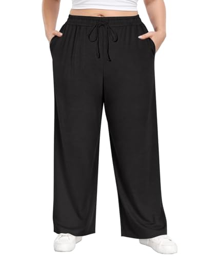 TIYOMI Plus Size Wide Leg Sweatpants for Women Drawstring Elastic Yoga Pants with Pockets XL-5XL