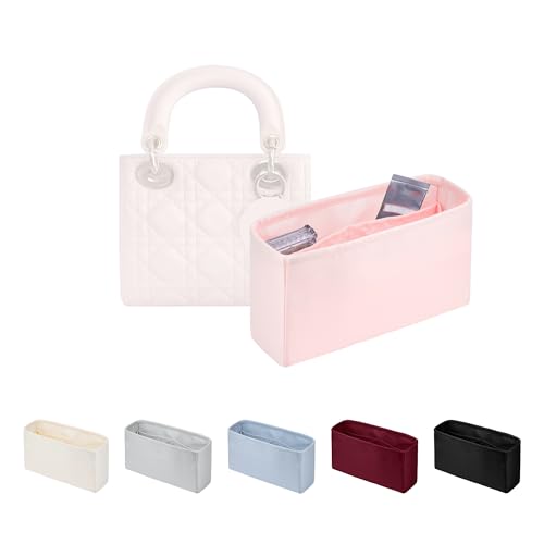 Image of Purse Organizer Insert for Lady Dior New Medium Bags, Satin Luxury Bag Insert, Lightweight & Portable Purse Shaper with Pockets, Ideal for Travel, Shopping, and Daily Use(Pink, Lady New Medium)
