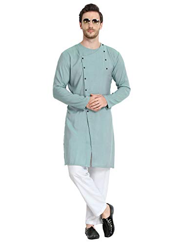Image of OM SAI LATEST CREATION Multicolored, Full Sleeve, Mandarin Collar, PALN Batik Long Plain Kurta for Men