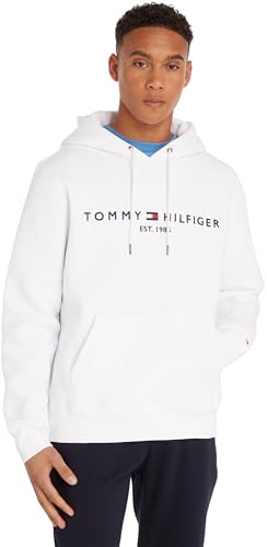 Tommy Hilfiger Sweat à Capuche Homme Tommy Logo avec Capuche, Blanc (White), M