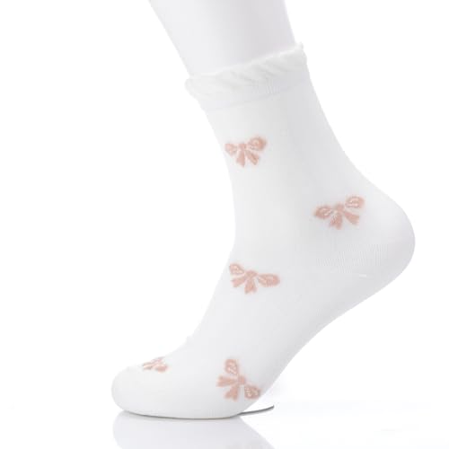 6 Pairs Cute Coquette Bow Crew Socks for Women Lace Ruffles Ankle Casual Sock Edge Spring and Autumn Daily Wear Gift3