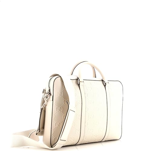 Pre-Loved Briefcase GG Embossed Perforated Leather Medium, Neutral2