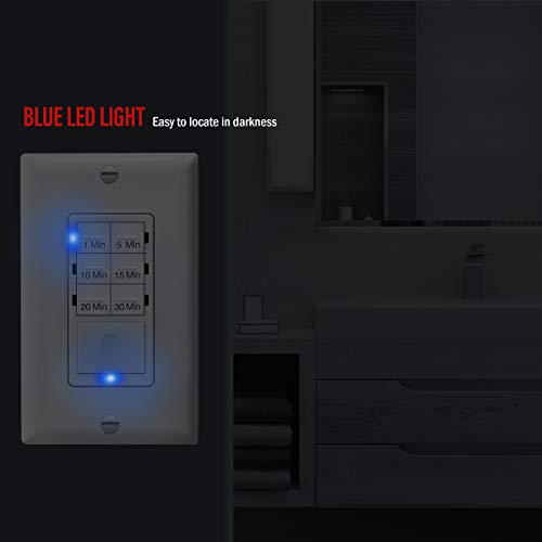 Enerlites Countdown Timer Switch For Bathroom Fans And Household Lights, 1-5-10-15-20-30 Min Settings With Manual Override, Always On Blue Led, Neutral Wire Required, Ul Listed, Het06A, White, 2 Pack #TOP4