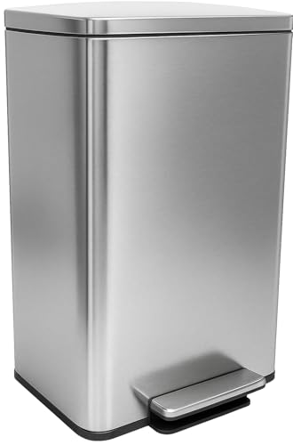 Image of SIMPLI-MAGIC 50 Liter / 13.2 Gallon Soft-Close, Smudge Resistant Trash Can with Foot Pedal and Built in Filter- Stainless Steel, Sleek Finish