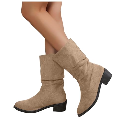 Botas de moda tipo cowboystiefel de ante con punta redonda para mujer 2
