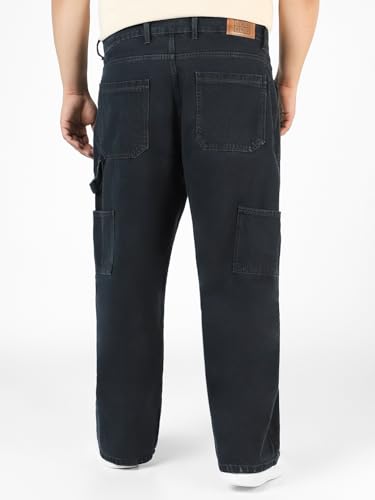 Image of Urbano Plus Men's Loose Mid Rise Baggy Fit Cargo Carpenter Jeans with 6 Pockets Non-Stretchable