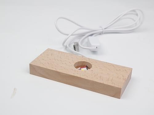 Image of LED Wood Light Display Base for Crystal Glass Art Wooden Lamp Stand Base Warm Light Rectangl Lighted Base for Resin Art Holder (Rectangl-Warm Light)
