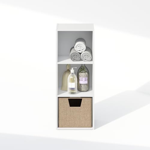 Image of Furinno Reed Closet Organizers and Storage, 3-Tier Closet Organizer, Open Shelf Closet Storage, for Wardrobe, Bedroom, Living Room, White