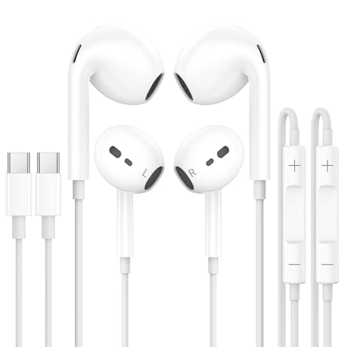 2 Pack Kabelkopfhörer für iPhone 17 16 15, USB C Kopfhörer mit Kabel für iPhone 15 16 17 Plus/Pro/Max/Air, In Ear USBC Ohrhörer HiFi Stereo mit Mikrofon für samsung S25 S24...