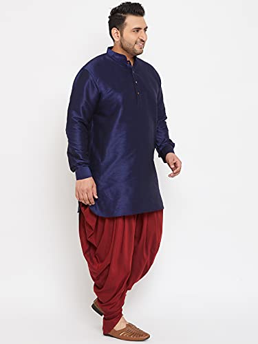 Image of VASTRAMAY Men's Silk Blend Solid Plus Kurta And Dhoti Set - Classic Ethnic Attire for Cultural Celebrations | Curved Hem Kurta With Contrast Cowl Dhoti Set