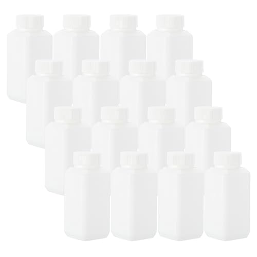 PATIKIL Reagent Bottles, 16 Pcs 100ml HDPE Narrow Mouth Square Sample Storage Container with Inner Ring Cover for Lab Water Reagent Liquids Solid Sample Storage Seal, White