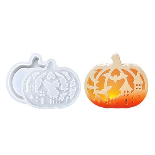 Moldes de Halloween – Moldes de resina de silicona para luz de té de calabaza, suministros de manualidades de fundición de resina para decoraciones de Halloween, yeso, cera epoxi, portavelas de té
