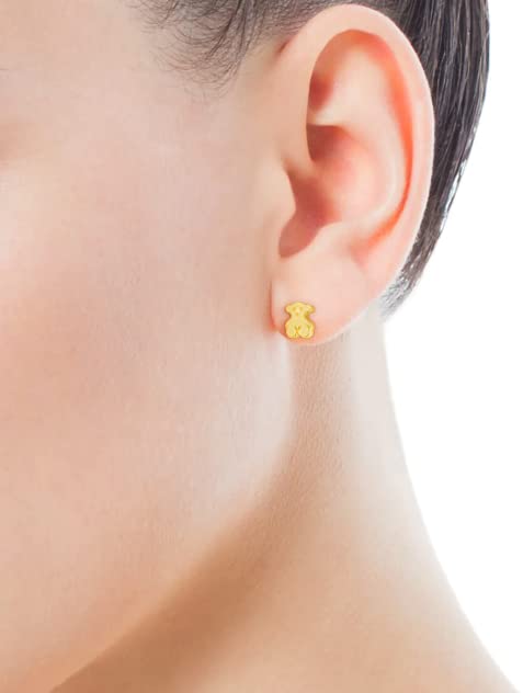 TOUS Pendientes de Metal Precioso para Mujer con Motivo Oso de 0.5cm y Cierre Presión, Fino y Elegante, Colección Puppies