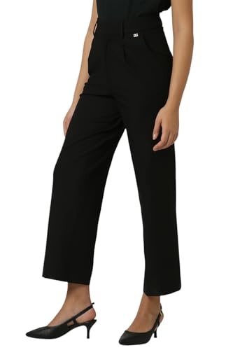 Image of Women Black Solid Casual Regular Fit Trousers