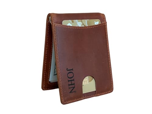 Personalized Leather Men's Minimalist Wallet, Front Pocket Custom Slim small Credit Card Holder with Gift Box, Money Clip, Customized Gift For Him/Husband/Boyfriend/Anniversary/Dad/Birthday/Valentine