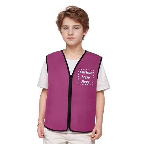 TopTie Custom Child Advertising Vests with Zipper Printed Embroidered Volunteer Vests No Pockets for Kids