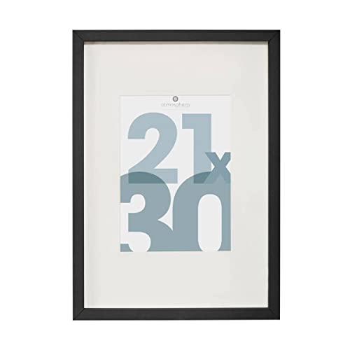 Atmosphera - Marco de Fotos Manu Negro de 21 x 30 cm, con paspartú de 12 x 17 cm, para sobremesa o Colgante - para decoración de Pared, salón, Oficina