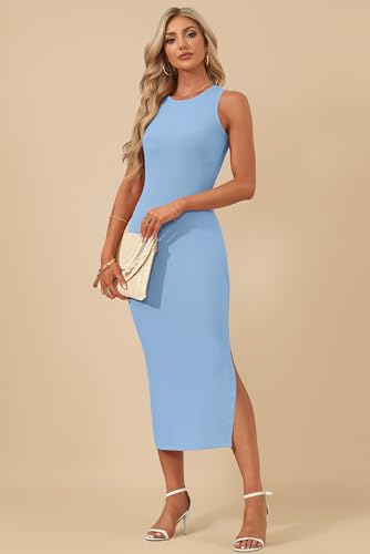 AUSELILY Womens Summer Bodycon Dresses 2025 Basic Casual Sleeveless Knit Tank Midi Dress4