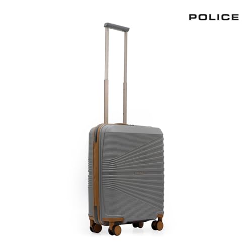 Image of Police Origine Cabin Trolley | 65L Capacity TSA Lock 8 Smooth 360 Spinner Wheels Telescopic Handle PP Hard Shell | Lightweight 20 inch Cabin Luggage for Travel & Weekend Trips (Beige /TAN) (Grey /Tan)