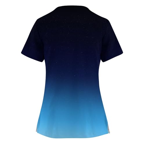 Trendy Women's Print Criss Cross V-Neck Scrub T-Shirt with Pockets