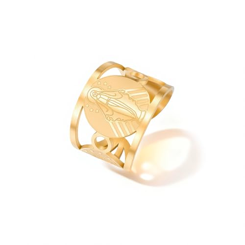 Amaxer Anillo de la Virgen María para mujer, acero inoxidable, medalla milagrosa, joyería religiosa, anillo abierto ajustable, Acero inoxidable, Sin piedras preciosas