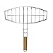 iPEAK Barbacoa pescado parrilla cesta barbacoa acero inoxidable resistente accesorio de parrilla con cable para barbacoa pescado con mango de madera barbacoa barbacoa herramienta