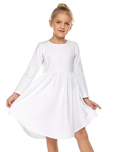 Parabler Vestido De Manga Larga para Niña Vestido Blanco Algodón Monocolor Vestido De Corte A Vestido Infantil Vestido Festivo con Dobladillo Irregular Otoño Invierno Talla 13-14 Años