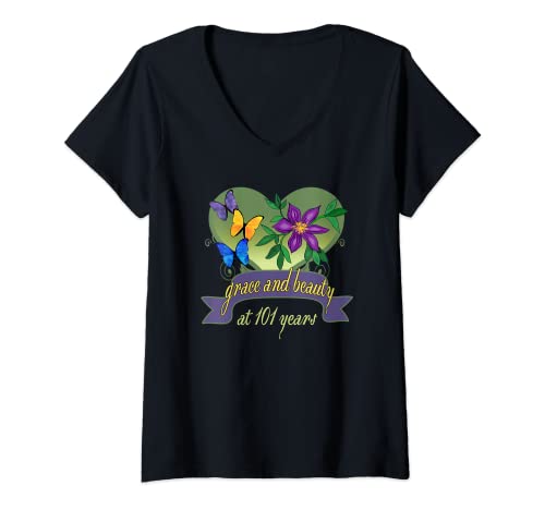 Mujer 101 cumpleaños gracia y belleza - Feliz cumpleaños 101 Camiseta Cuello V