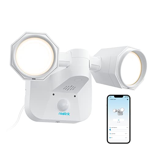 Reolink Luci da Esterno con Sensore di Movimento Integrato, Allarme Sonoro e Luminoso per la Sicurezza, Impermeabile, Funziona Telecamera, Controllo dell'app, Floodlight WiFi