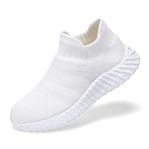 AEMAPE Girls Boys Sneakers, Kids Sock Lightweight Breathable Athletic Running Walking Slip On White/Black Shoes for Toddler/Little Big Kid