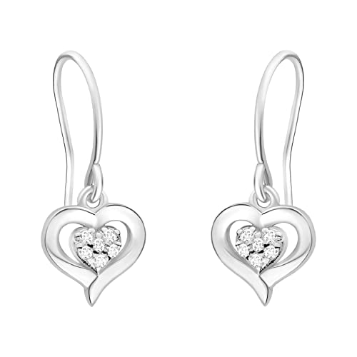SOFIA MILANI - Boucles d'Oreilles pour Femme en Argent 925 - avec Pierres de Zircon - Boucles d'Oreille Dangle en Forme de Coeur - E1714