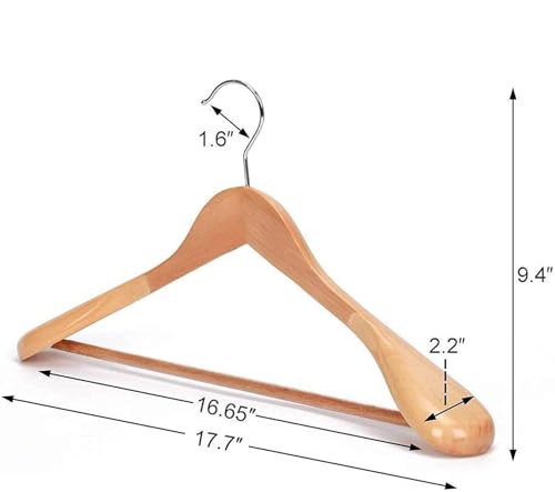 Image of Extra Wide Shoulder Wooden Coat Hangers | Heavy-Duty Wooden Hangers for Clothes | Non-Slip Suit Hanger with 360 Swivel Hook | Solid Wood Hanger for Coats & Jackets (8, Beige)