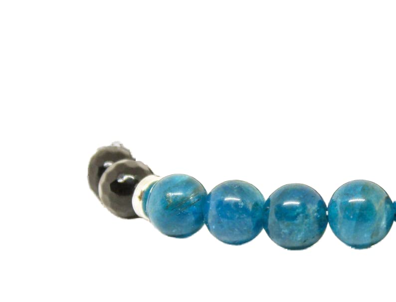 Bracelet en onyx noir et apatite gemme 10mm LKBEADS poli à la main