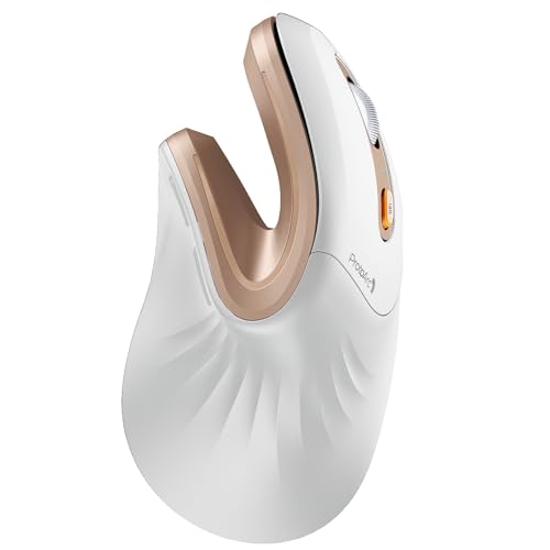 ProtoArc Ergonomic Mouse EM11 NL Bluetooth Rechargeable Wireless Vertical Mouse 3 Multi-Device Connectivity for Computer/PC/Laptop 2.4GHz USB-A Optical Mice for Windows Mac OS White Gold
