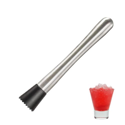 Cocktail Muddler,Stainless Steel Ice Crushers Mojito Kit With Grooved Bartending Tool for Cocktail Making,Fruit Crushing,Muddling & Mojito Making Bartender Professional and Amateur Alike,Silver 20cm