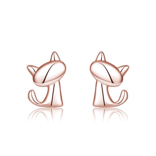 SLUYNZ 925 Sterling Silver Cat Stud Earrings for Women Teen Girls Cute Cat Earrings Studs Animal Earrings Cat Jewelry for Cat Lovers