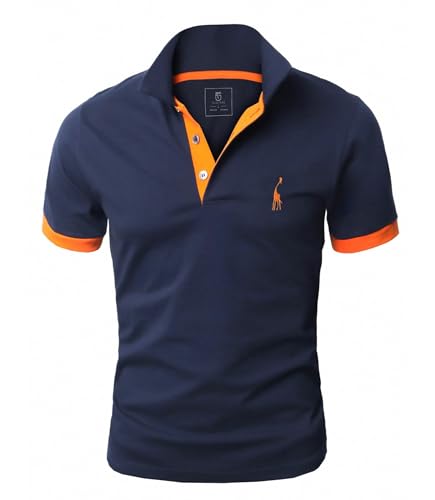 Produktfoto von GLESTORE Poloshirt Männer, Hemd Herren Kurzarm Giraffe Stickerei T-Shirt Sommer Golf Sports Marine XL