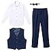 Set di Abbigliamento per Bambino Ragazzi Completi e Coordinati Camicia a Maniche Lunghe Pantaloni Cravatta a Farfalla Gilet 4pz Abiti da Cerimonia Smoking Completi da Sposa da Uomo Blu 6-7 Anni