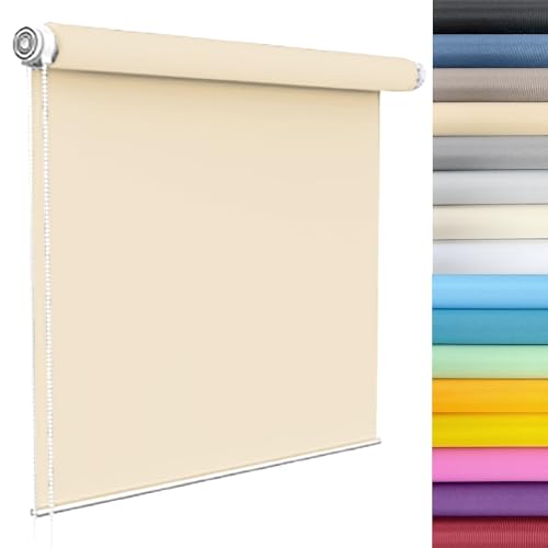 Estor enrollable de tela prémium con filtro de luz diurna y nocturna, 85 x 160 cm, protección UV y propiedades térmicas, fácil ajuste para baño u oficina, color beige