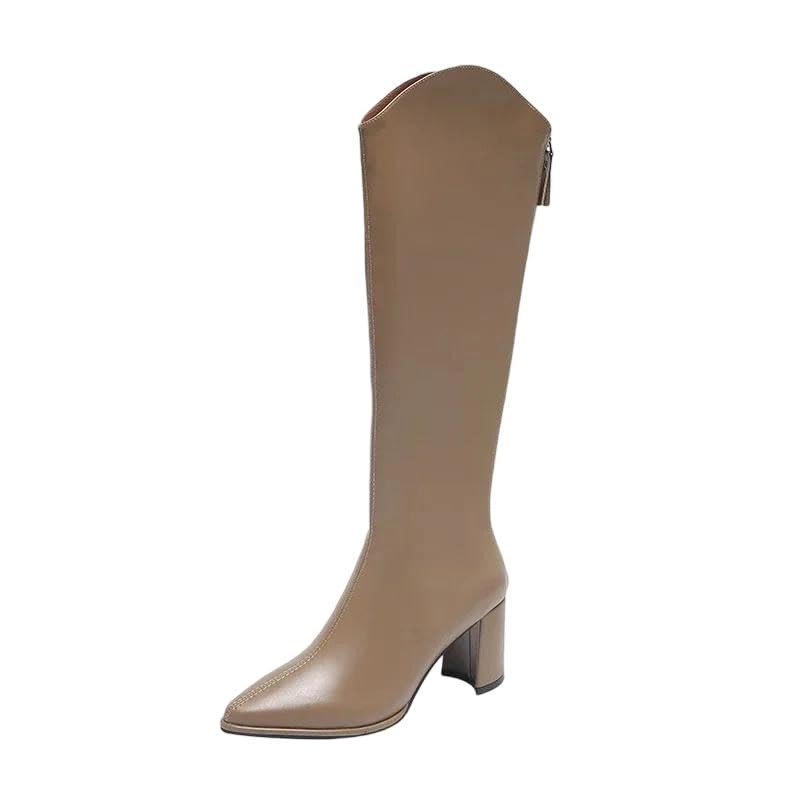 Womens Plus Size Zipper Boots Thick High Heels Autumn Winter Knee High Comfortable and Stylish