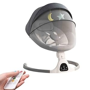 YAZOCO Hamaca bebé electrica Silla Mecedora Bebe Eléctrica con 5 Amplitudes/Música/Bluetooth/Cinturón de Seguridad/Techo Removible y Mosquitera, Hamaca Mecedora Bebe Balancin (Gris)