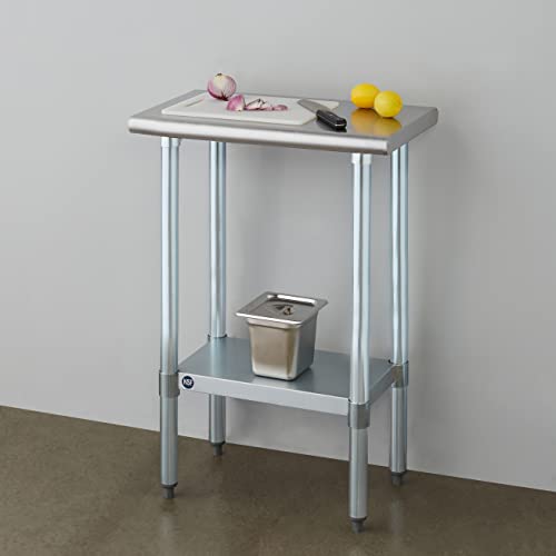 Image of ROCKPOINT Stainless Steel Table for Prep & Work 14x24 Inches, NSF Metal Commercial Kitchen Heavy Duty Table with Adjustable Under Shelf and Table Foot for Restaurant, Home and Hotel