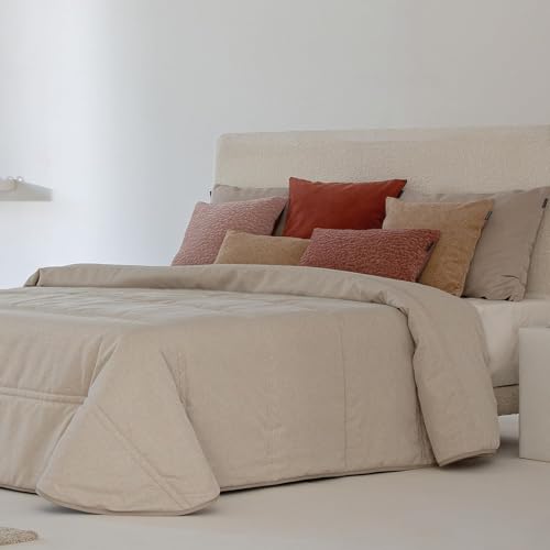 Antilo - Colcha Bouti Eyra en Color Beige para Cama de 90 - Efecto Lino, Acolchada en Rayas, Relleno Cálido y Ligero, Diseño Moderno y Duradero para Invierno